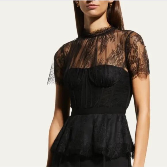 NWOT SIMKHAI Kehlani Sheer Lace Short-Sleeve Peplum Bustier Top size XS US 2 - Picture 4 of 7